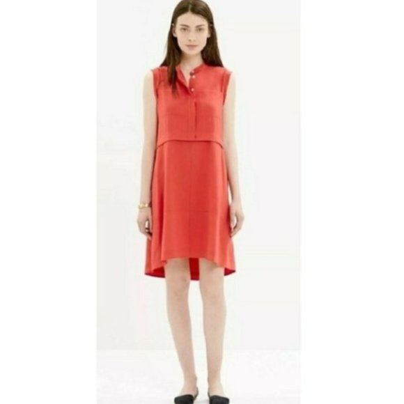 red silk shirt dress